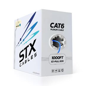 CAT6 Plenum Ethernet Cable 1000ft-23awg ، UTP ، 550MHz ، 10 جيجابت في الثانية ، مصنفة حريقًا للاستخدام التجاري والسكني-صندوق سحب خالٍ من التشابك (أزرق)