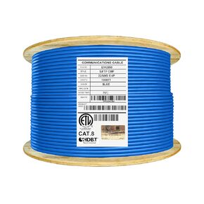 Elite Cat8 Plenum Shielded (CMP), 40Gb, 2000MHz, S/FTP 22AWG, Solid Bare Copper, Higher Performance PoE, UL Listed, ETL Verified (Blue, 1000ft)