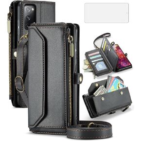 Asuwish Phone Case for Samsung Galaxy S20 5G 6.2 inch Zipper Wallet Cover with Tempered Glass Screen Protector and Leather Flip RFID Blocking Card Holder Cell S 20 20S UW S2O G5 Women Girls Wine Red