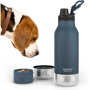 Asobu Dog Bowl Attached to Stainless Steel Insulated Travel Bottle for Human 33 Ounce (Black)