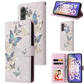 UEEBAI Wallet Case for Samsung Galaxy S23 FE 5G, PU Leather Phone Case Kickstand RFID Blocking Flip Case Card Slots Wrist Strap Relief Engraved Pattern Magnetic Closure Folio Case - White Rose