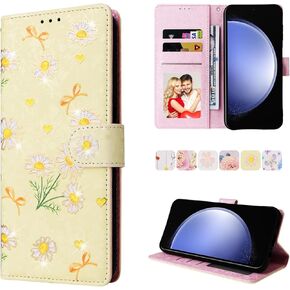 UEEBAI Wallet Case for Samsung Galaxy S23 FE 5G, PU Leather Phone Case Kickstand RFID Blocking Flip Case Card Slots Wrist Strap Relief Engraved Pattern Magnetic Closure Folio Case - White Rose in Saudi Arabia
