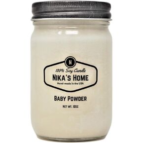 Nika's Home Pine Soy Candle 12oz Mason Jar Non-Toxic White Soy Candle-Hand Poured Candle- Handmade, Long Burning 50-60 Hours Highly Scented All Natural, Clean Burning Large Candle Gift Décor in Kuwait