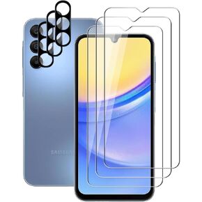 (3+3) For Samsung Galaxy A15 5G / 4G (3 Pack) Tempered Glass Screen Protector and (3 Pack) Camera Lens Protector, 9H Hardness, 2.5D, Anti Scratch