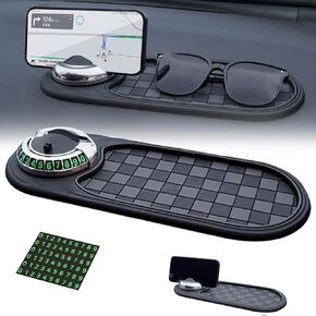 Multifunction Car Anti-Slip Mat Auto Phone Holder, 2025 New Rotatable Anti Skid Car Dashboard Pad with Temporary Parking Numbe, Universal Anti-Slip Pad, Large Storage for Phones, Glasses, Keys
