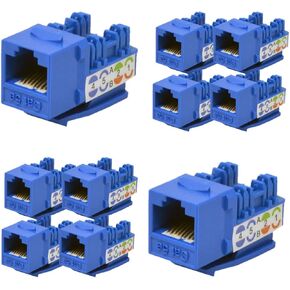 LOGICO 10 Pack Cat5e Keystone Jacks Blue with Dust Cap – 22-26 AWG PCB Female RJ45 Connectors for Network Ethernet Wall Jack Insert | Cat 5e 110 Punch Down Block Socket 8-Port, 8-Connector (8P8C)