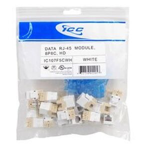 ICC CAT5e Keystone Jack with Slim Profile 180 Degree Punch Down, RJ45 UL Listed PoE++ TAA VoIP Compliant for Wall Plate or Patch Panel, Works with JackEasy Termination Tool, White 25 Pack