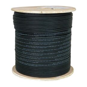 Vertical Cable CAT5E, Shielded Dual Jacket, Direct Burial, 2000ft, Black, Bulk Ethernet Cable, Wooden Spool