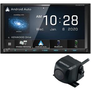 Kenwood DMX9707S 6.95" Digital Media Touchscreen Receiver w/Apple CarPlay and Android Auto | Plus CMOS-230 Rearview Camera with Universal Mounting Hardware & Video Cable