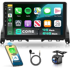 for Mercedes Benz C-Class W204 C180 C200 C230 C250 C300 C350 2007-2011 Car Stereo Radio,Snapdragon 8Core 4GB+64GB 9'' IPS Touchscreen Carplay/Android Auto DSP Hi-Res 5/6GhzWiFi GPS Camera