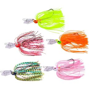 5 PCS Chatter Bait Fishing Lures, Fishing Hooks for Freshwater Bass Jigs