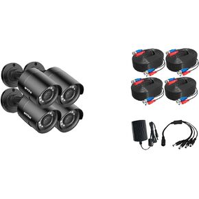ANNKE 1080p Security Camera 4-in-1 CCTV Bullet Wired Cam, AHD/TVI/CVI/CVBS, 4X Analog Surveillance Video Add-On Black Camera, 100ft Clear Night Vision, 4X 100ft BNC Cables and 1x Power Adapter