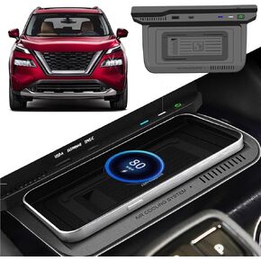 2024 إصدار جديد شاحن لاسلكي سيارة لنيسان روغ 2021 2022 2023 2024 S SV SL Platinum X-Trail T33 ، شاحن سريع للهواتف مع QI ، 15W شحن لاسلكي + QC3.0 USB-A + TYPE-C