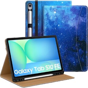 MoKo Case for Samsug Galaxy Tab S10 FE/S9 FE 5G 10.9-Inch 2025/2023, S9 11 inch 2023 with S Pen Holder, PU Leather Multi-Angle Stand Case for Galaxy Tab S10 FE with Hand Strap, Pocket, Blue & Brown