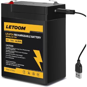 6V Battery LiFePO4 USB Rechargeable 7Ah Lithium Phosphate Battery 2000+ Cycles for Ride On Toys, Deer Feeder, Emergency Light, Game Feeder,Alarm System (6V 7Ah 1 Pack)