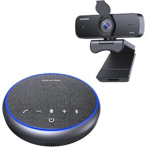 4K Webcam & Bluetooth Speakerphone Bundle for Zoom/Teams, Noise-Canceling Mics, Auto Focus, 12H Battery, Plug & Play, for Windows/macOS/PC