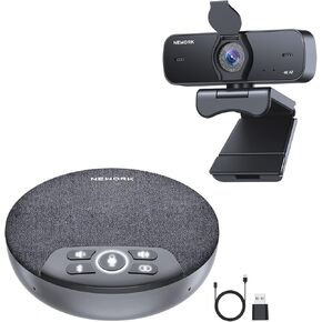 4K Webcam & Bluetooth Speakerphone Bundle for Zoom/Teams/PC/Mac, Sony Sensor, Auto Focus, 4 Mics, 360° Audio, USB Plug & Play, Remote Work Video Conference Kit