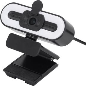 1080P Webcam with Light, USB Webcam for PC with Microphone & Privacy Cover, 120° Wide Angle Lens, Adjustable Streaming Camera for PC, Three Level Light