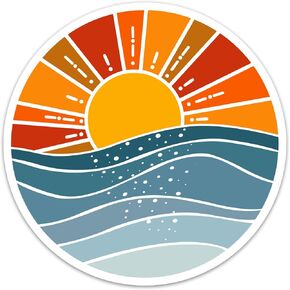 3PCs Ocean Sunset Sticker Sunrise Beach Sticker Summer Aesthetic Sunshine Decals Vinyl Waterproof Retro Stickers for Laptop Water Bottle Notebook Tumbler Phone Case Gifts for Boys Girls 3x3 Inches