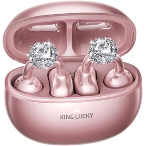 Kinglucky Stylish Open-Ear Clip-On Headphones with Detachable Earrings, Lightweight & Comfortable Fit, Fashionable Open-Ear Earbuds for Women, Ideal for Work, Running, and Daily Rose Gold (Diamond)