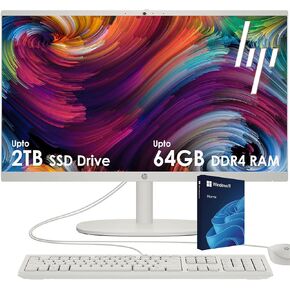 HP All-in-One Desktop PC| 24GB RAM| 512GB PCIe SSD| 22" Full HD Display, Anti-Glare| Intel Dual-core Processor| KB&Mouse| HDMI, USB-C, Wi-Fi 6| Windows 11 | Cashmere White| For Business & Personal Use
