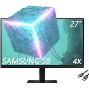SAMSUNG 27" ViewFinity S8 Series 4K UHD(3840 x 2160) Monitor, 60Hz, 5ms, HDR10, DisplayPort, HDMI, USB, Height Adjustable Stand, Black, with HDMI Cable