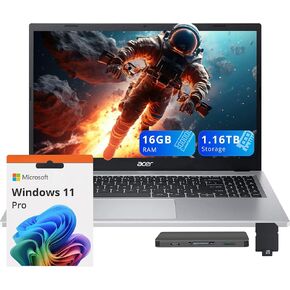 acer Aspire 3 15.6" FHD Laptop, AMD Ryzen 3 7330U, 16GB DDR4 RAM, 672GB Storage(512GB SSD+160GB Docking Station Set), AMD Radeon Graphics, Backlit Keyboard, 720p HD Camera, Win 11 Pro, Silver
