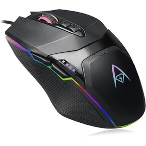 iMouse X5 USB RGB Illuminated Gaming Mouse – 7 Buttons, Adjustable Weight, 6 Level DPI Switch up to 6400, Optical Sensor, Ergonomic Design for Right-Handed Gamers, Multi-Color LED Backlight
