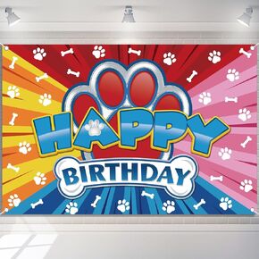 5x3ft Dog Paw Backdrop, Cartoon Puppy Paw Theme Background for Kids Boys Girls Happy Birthday Baby Shower Holiday Party Decoration Supplies Photography Photo Booth Banner Props
