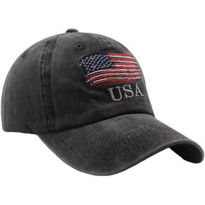 American Flag Hats, Embroidered Cap, Adjustable Vintage Washed Distressed Baseball Cap USA Baseball Cap
