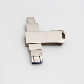 4 in 1 OTG USB Drive 128GB 256GB with USB Type C, Type A/iPhone/Micro Android Port for iPhone, Android, PC/Mac (Silver 128GB)