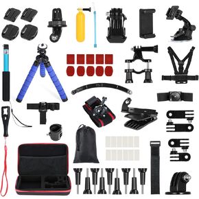 60 في 1 Action Camera Accessories Kit متوافقة مع insta360 الملحقات /GoPro Hero 11 10 9 8 Max 7 6 5 /Xiaomi Yi Action Cameras مع حالة حمل