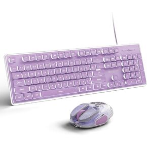 EWEADN GX710S Wired Backlit Computer Keyboards,Q9 Wireless Clear Mouse Dual Mode Bluetooth & 2.4G USB