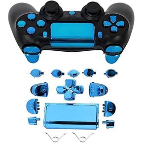 Replacement Golden Chrome Full Buttons with Springs Set for PS4 JDM 001 011 020 021 Golden Keys Set (Blue)