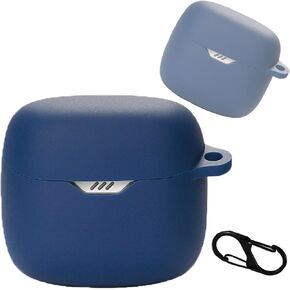 Silicone Case Protective Cover Compatible with JBL Tune Flex Earbuds, Portable Scratch Earphones Soft Skin Case Cover with Carabiner (Blue)