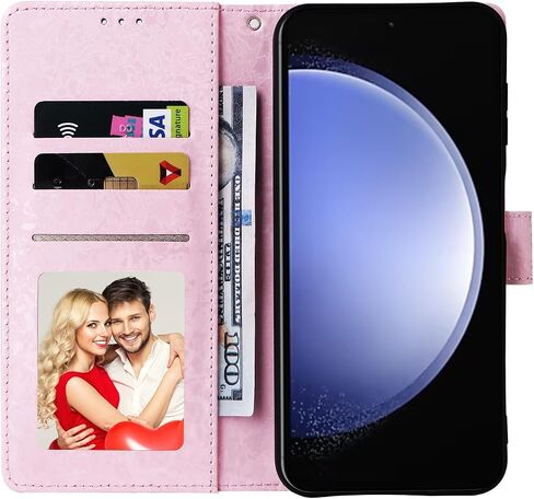 UEEBAI Wallet Case for Samsung Galaxy S23 FE 5G, PU Leather Phone Case Kickstand RFID Blocking Flip Case Card Slots Wrist Strap Relief Engraved Pattern Magnetic Closure Folio Case - White Rose in Saudi Arabia