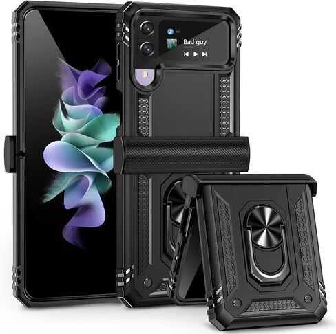 Onola متوافق مع Samsung Galaxy Z Flip 4/3 Case مع حماية المفصلات و 360 درجة الدوران حلقة مغناطيسية كيكستاند حالة الحماية الثقيلة لجهاز Galaxy Z Flip 3/4 (الأزرق) in Kuwait