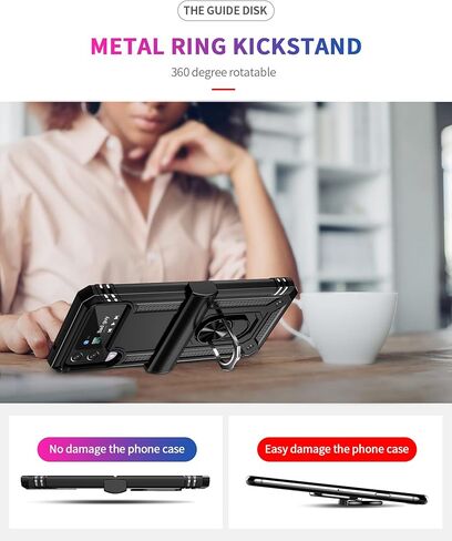 Onola متوافق مع Samsung Galaxy Z Flip 4/3 Case مع حماية المفصلات و 360 درجة الدوران حلقة مغناطيسية كيكستاند حالة الحماية الثقيلة لجهاز Galaxy Z Flip 3/4 (الأزرق) in Kuwait
