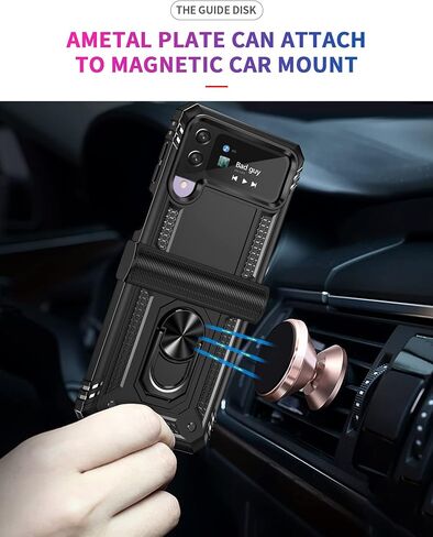Onola متوافق مع Samsung Galaxy Z Flip 4/3 Case مع حماية المفصلات و 360 درجة الدوران حلقة مغناطيسية كيكستاند حالة الحماية الثقيلة لجهاز Galaxy Z Flip 3/4 (الأزرق) in Kuwait