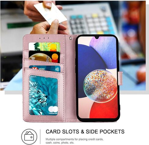 حقيبة محفظة لـ Galaxy A14 ، [حظر RFID] حامل بطاقة 3 مع فتحة بطاقة الائتمان PU غلاف واقٍ مغناطيسي للمجرة A14 (أرجواني) in Kuwait