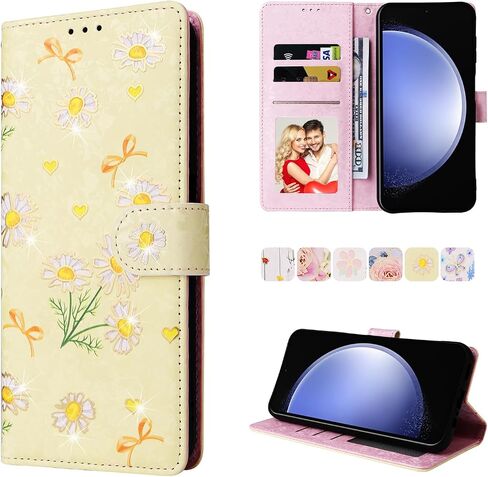 UEEBAI Wallet Case for Samsung Galaxy S23 FE 5G, PU Leather Phone Case Kickstand RFID Blocking Flip Case Card Slots Wrist Strap Relief Engraved Pattern Magnetic Closure Folio Case - White Rose in Saudi Arabia