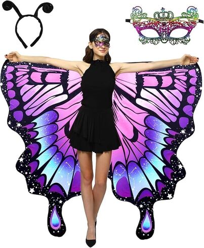 Double-Sided Printing Butterfly Costume for Women, Halloween Costumes Adult Butterfly Wings for Women in Kuwait
