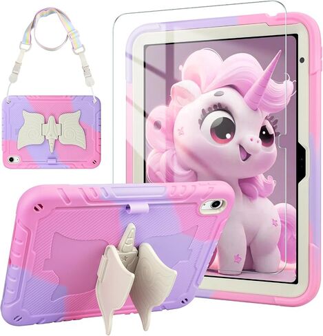 VOFUOE for iPad A16 Case 11th Generation 2025, for iPad 10th Generation Case 2022 10.9 Inch for Kids with Screen Protector Shoulder Strap Unicorn Stand Pencil Holder Hard Protective Cover-Purple Pink in Saudi Arabia