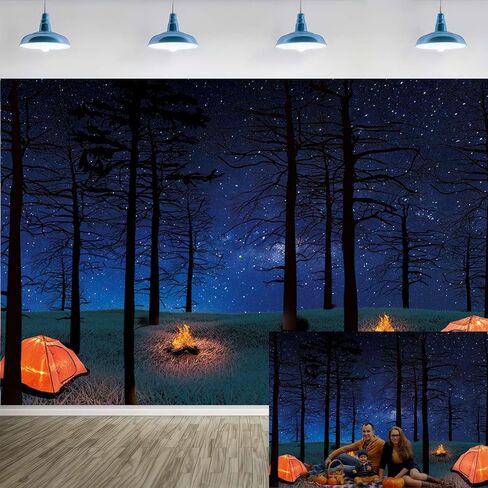 CGXINS Forest Night Scene Camping Backdrop for Photography 7x5ft Children Camping Themed Birthday Banner Baby Shower Party Decor Camp Event Photo Background Photo Booth Props Supplies in Saudi Arabia
