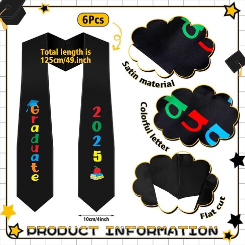Berlune 6 Pcs Kids Preschool Graduation Stoles Preschool Printed Graduation Stole Graduation Sash Graduate Gift for Child in Saudi Arabia
