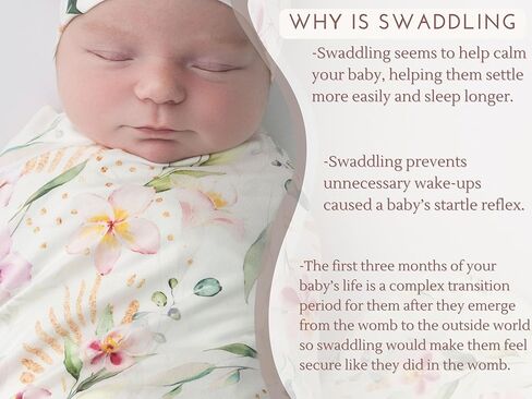 giggle angel Baby Receiving Blanket Swaddle Blanket Infant Wrap Pink Floral Pattern with Matching Bowtie (White) in Kuwait