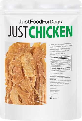 Just Food for Dogs Single Ingredient Healthy Dog Treats and Dog Snacks, Jerky Treats, Human Grade, Preservative and Grain Free, Rawhide Free Chews, Low Calorie Treat - Chicken Breast, 5 oz in Saudi Arabia