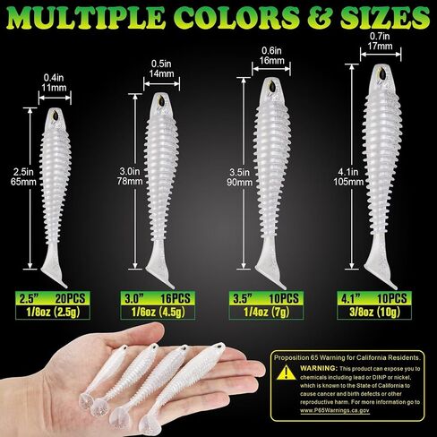 Paddle Tail Swimbaits 10/16/20 PCS Fishing Lures Soft Plastic Lures for Trout Crappie Walleye Soft Baits for Bass Fishing Freshwater Saltwater 4.1/3.5/3/2.5 Inch in Saudi Arabia