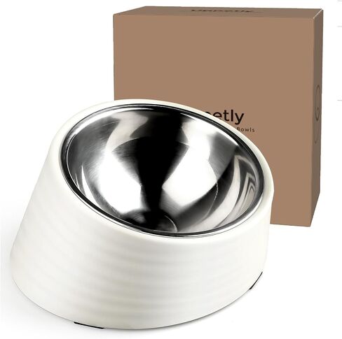 Tilted Angle Dog Bowl, 15° Slanted Stainless Steel Dog Cat Food Bowl, Non-Slip & Non-Spill Pet Feeder with Elevated Detachable Melamine Stand, Easy to Get Food Dog Dish, Small 0.5 Cup Black in Kuwait