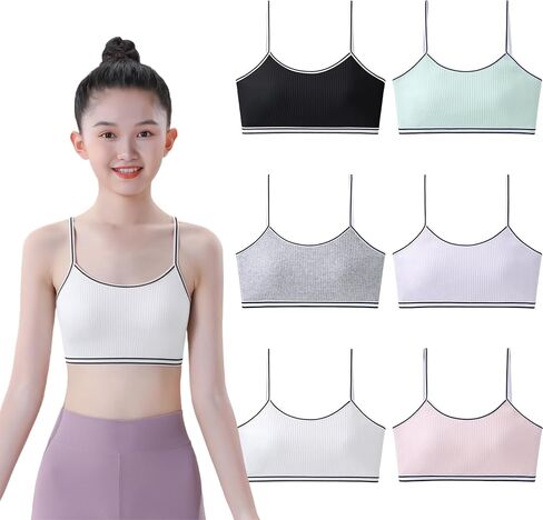 SIAEYINFY Girls Bra, 6PCS Girls Training Bra Cotton Bralette Seamless Cami Crop Bras in Saudi Arabia